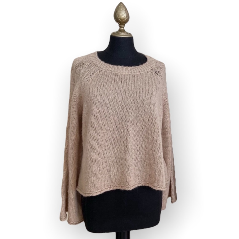 Lumiere Sweater Knit Long Sleeve Tan Size Small Cozy Soft Bell Sleeve